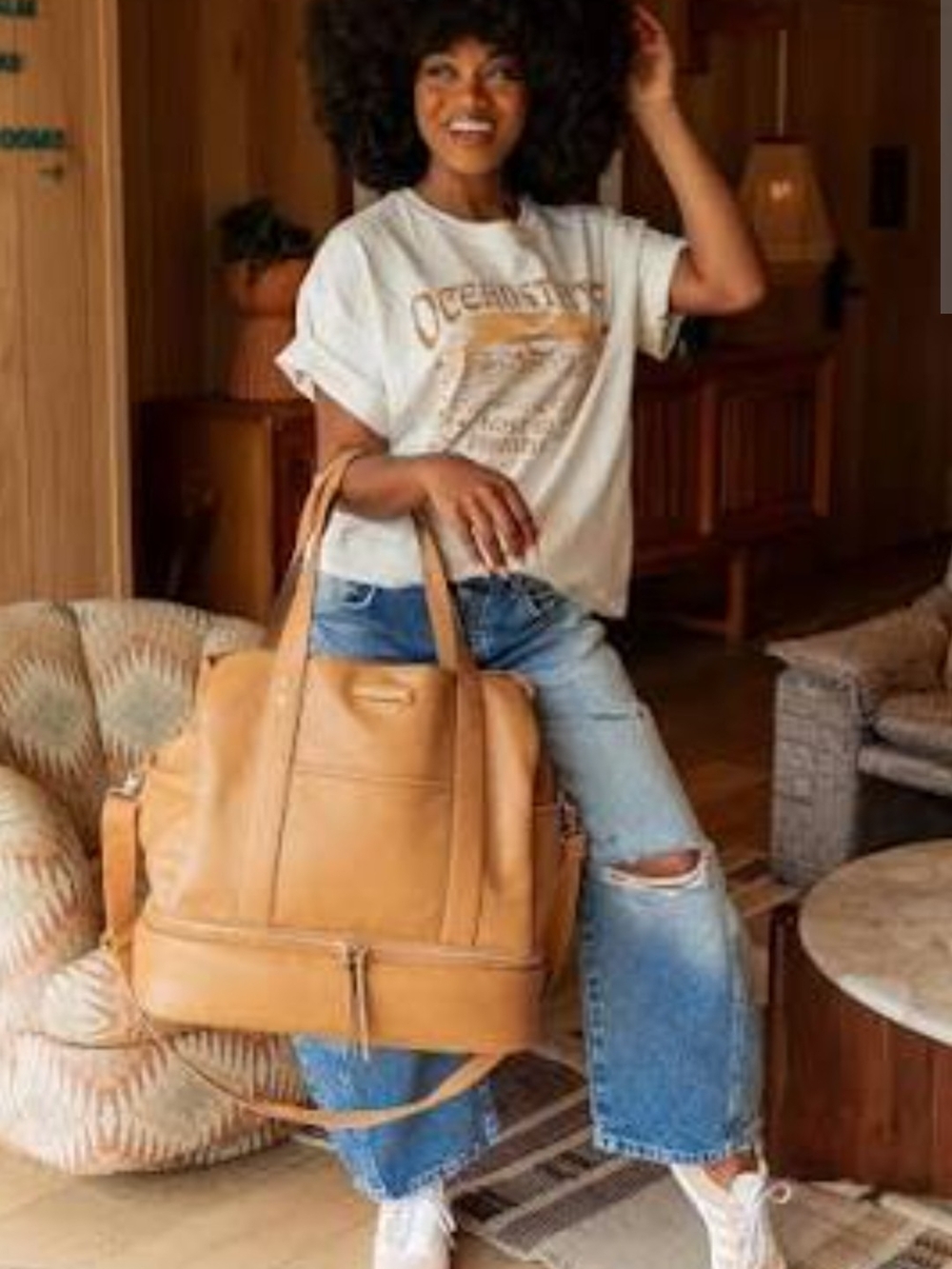 BNWT Poppy & Peonies Voyageur Bag – Camel